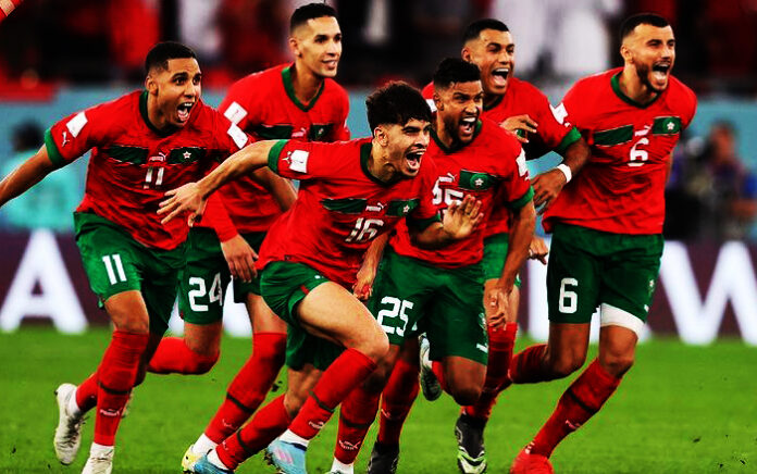 Selebrasi Pemain Maroko setelah menang adul penalti