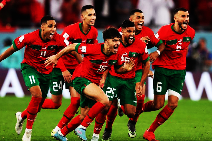 Selebrasi Pemain Maroko setelah menang adul penalti