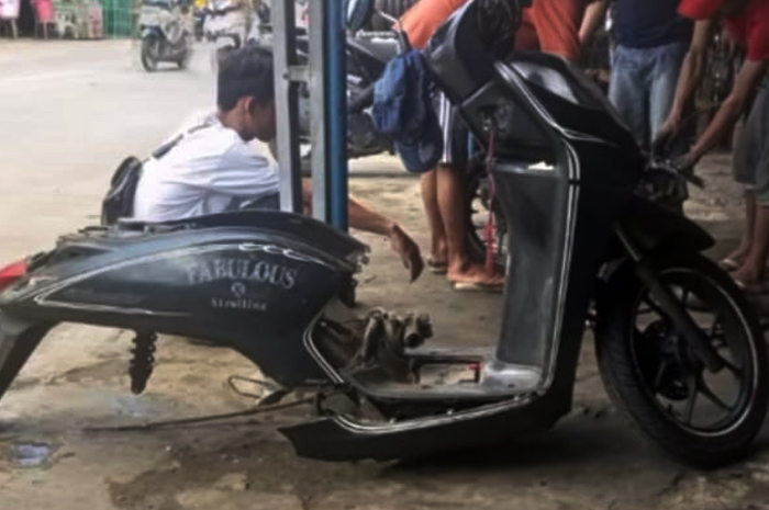 Kondisi motor korban saat di bengkel daerah Sentul Bogor (Tangkap Layar Tiktok Echa)