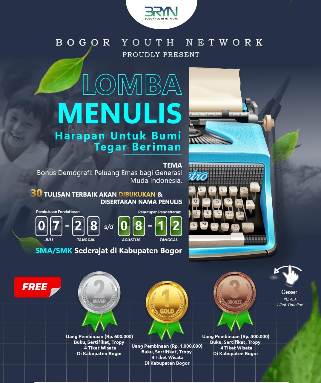 Tingkatkan Literasi di Kabupaten Bogor, Bogor Youth Network adakan Lomba Nulis Tingkat SMA/Sederajat